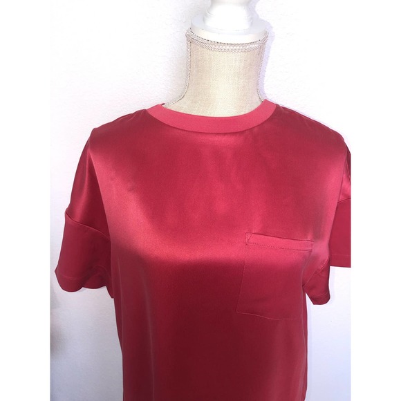 Badgley Mischka Mulberry Silk Barbie Pink Pocket Tee - S - Picture 3 of 5